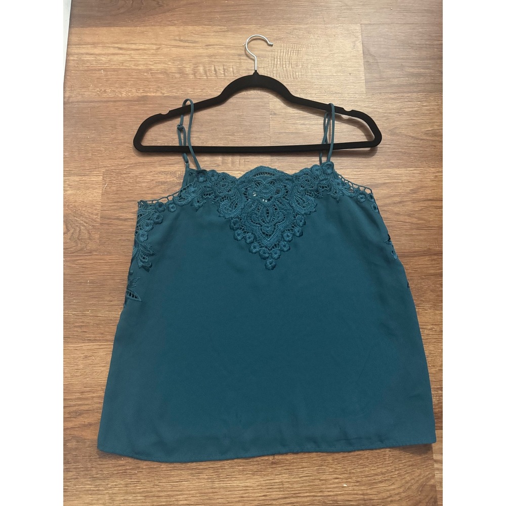 Cabi Teal Green Crochet Lace Trim Cami Top Adjustable Straps Small 5247